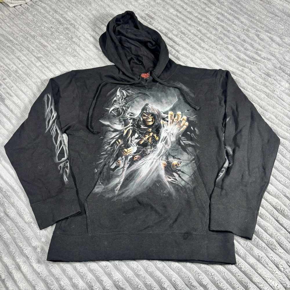 Spiral Direct Gothic Skull Reaper Size MHoodie Double Side Black Cotton AOP Y2K‎